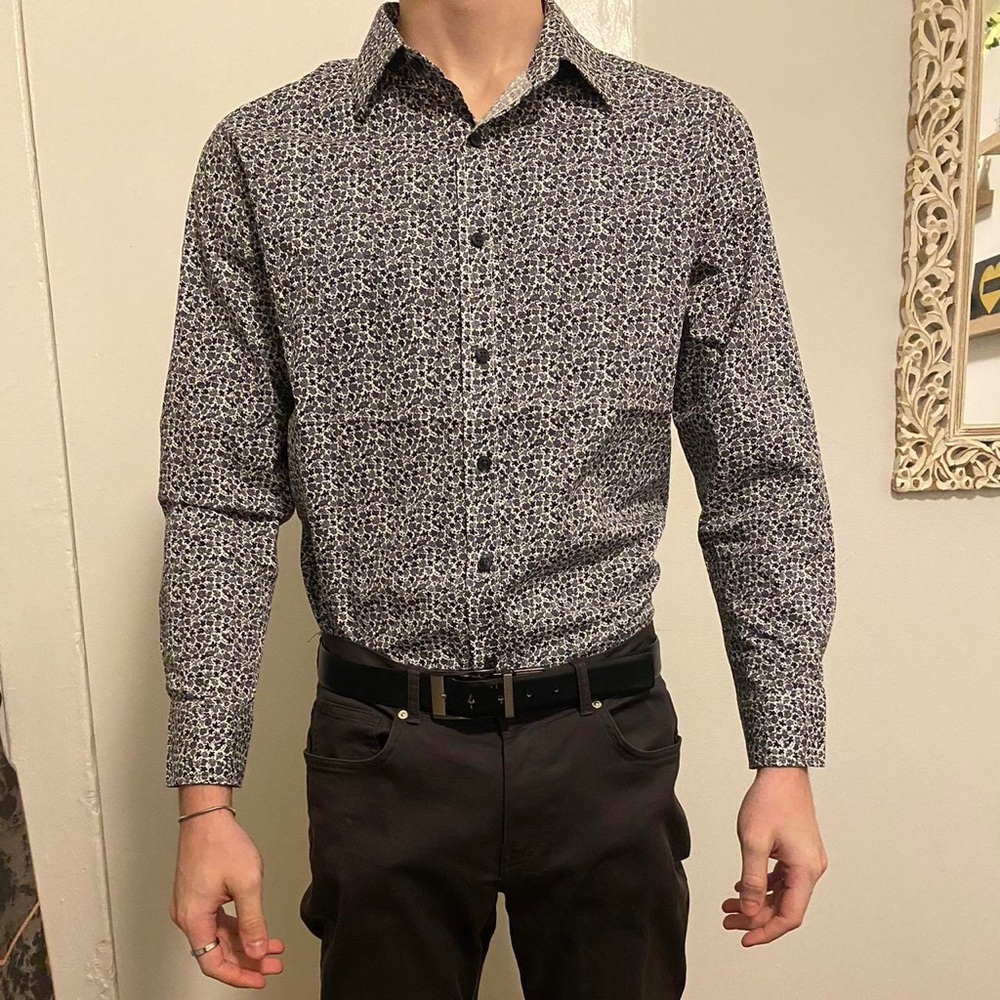 Blue and White Flower Button-Down Long Sleeve